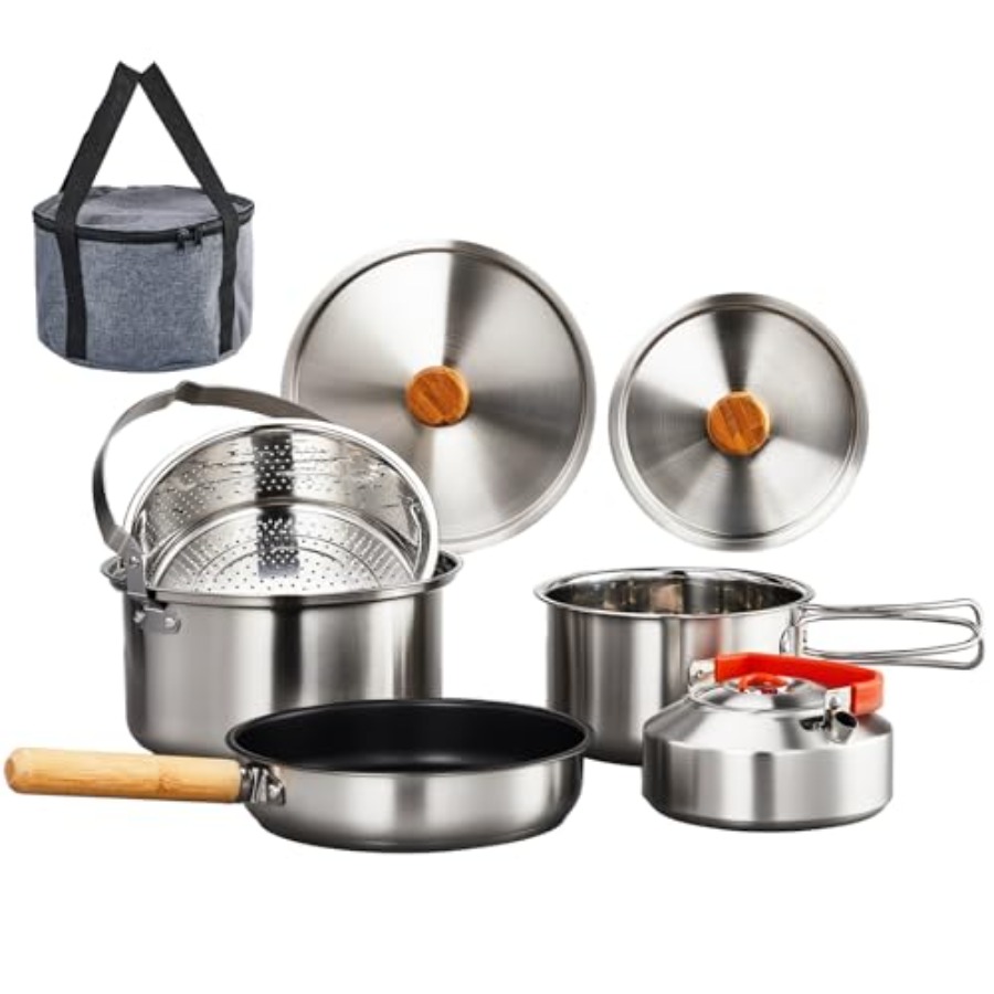 Nesting Camping Cooking Set - Zestaw naczyń kempingowych, lekki, składany zestaw