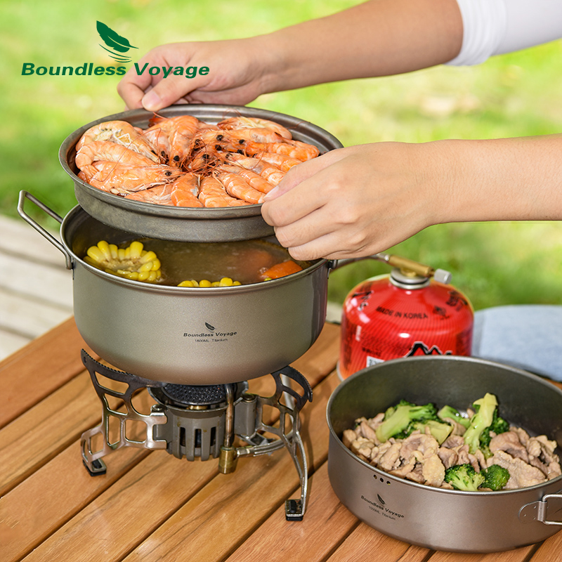 Camping Cooking Pots And Pans - Zestaw Tytanowy Garnek Parowy i Patelnia