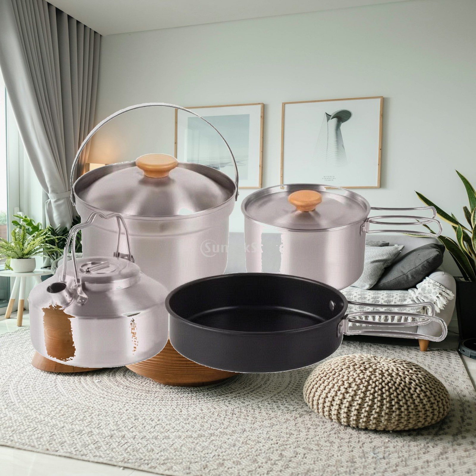 Nesting Camping Cooking Set - 4-częściowy zestaw naczyń kuchennych ze stali