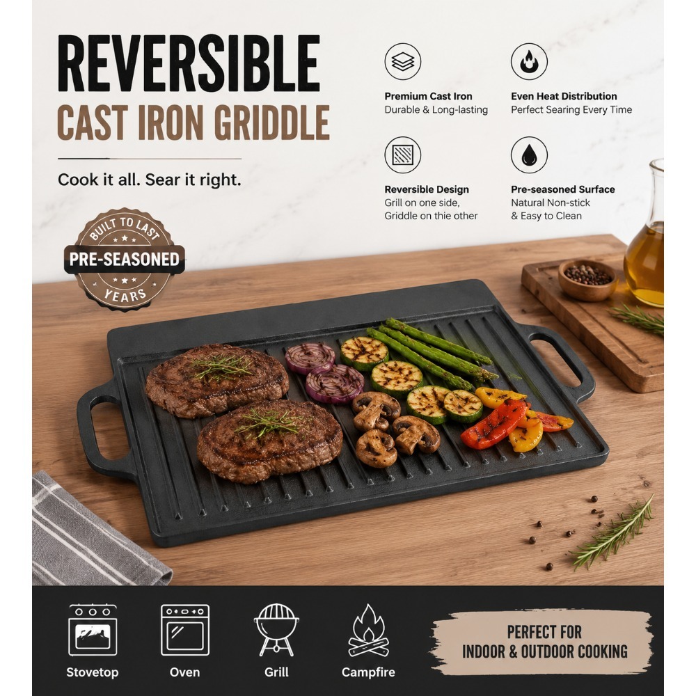 Skillet Cast Iron Camp - Wstępnie przyprawiona patelnia grillowa z żeliwa