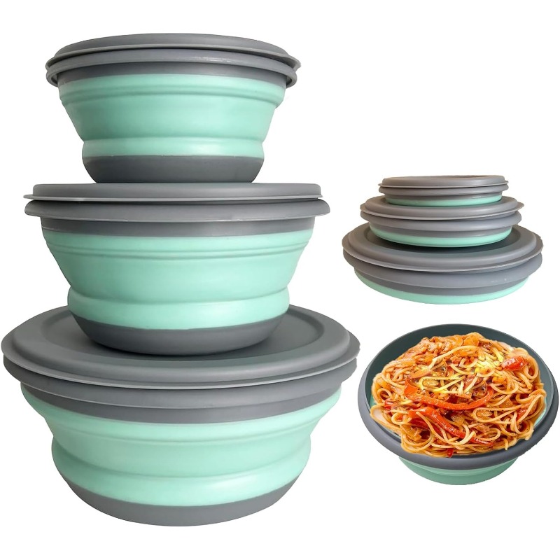Camping Cooking Dishes - 3-częściowy silikonowy składany zestaw pojemników na