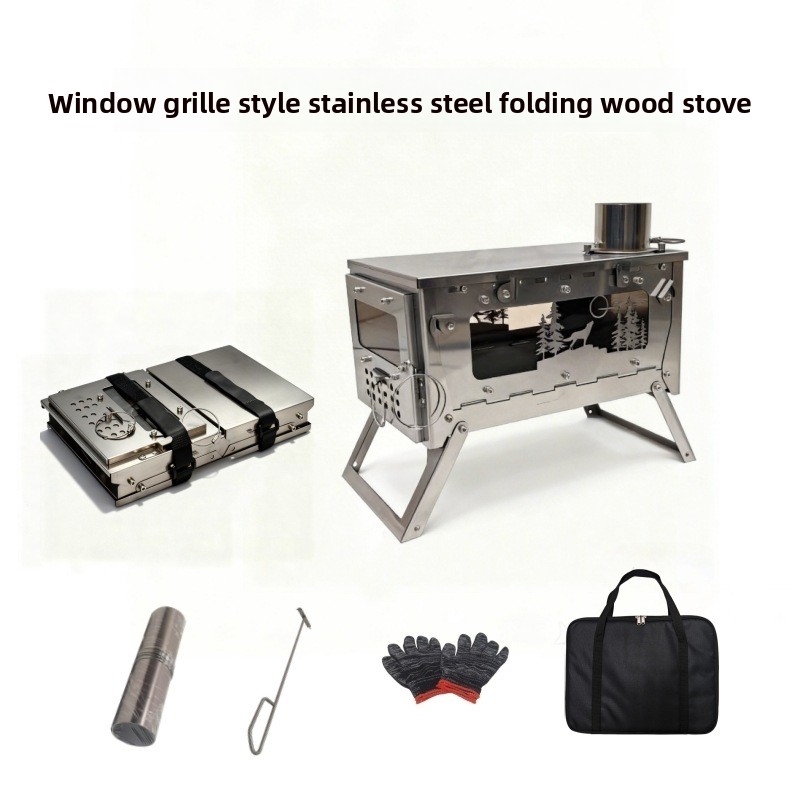Camping Cooking Wood Stove - Składany przenośny piec na drewno ze