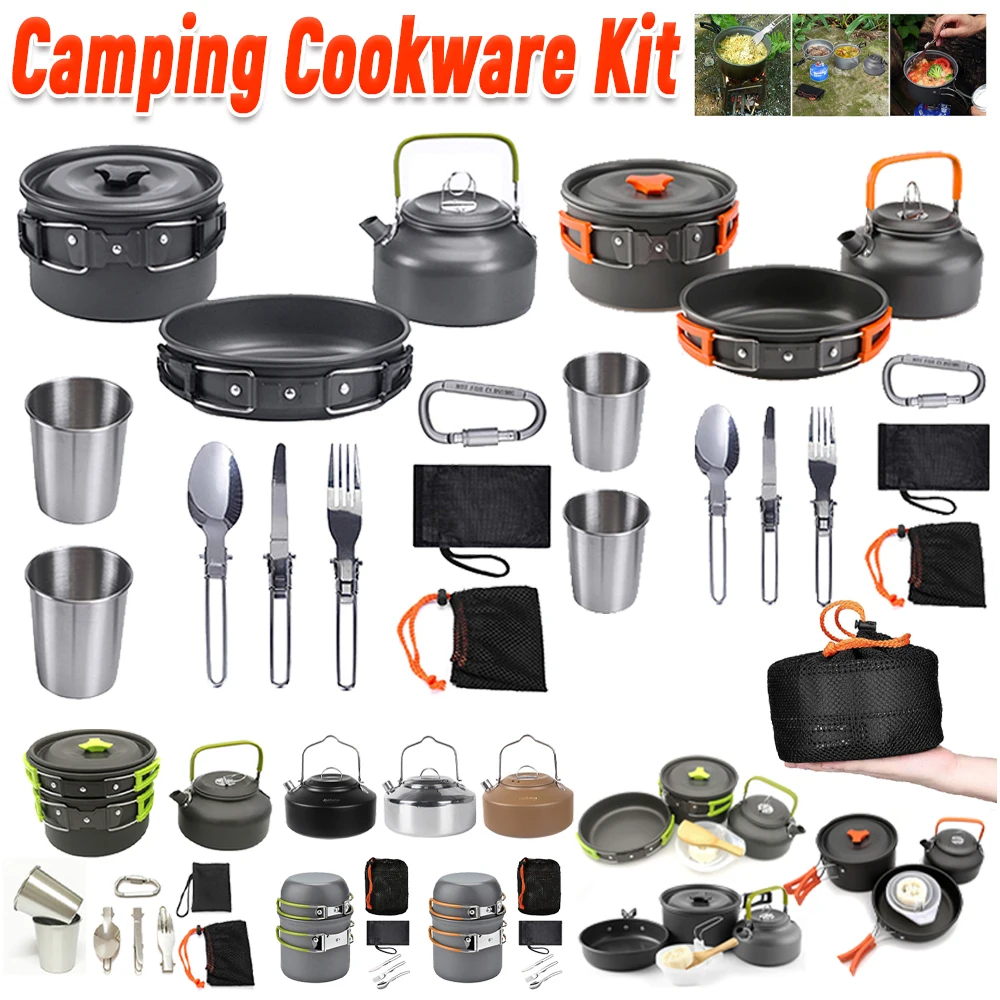 Camping Cooking Pots And Pans - Zestaw naczyń kempingowych Czajnik Garnek Patelnia