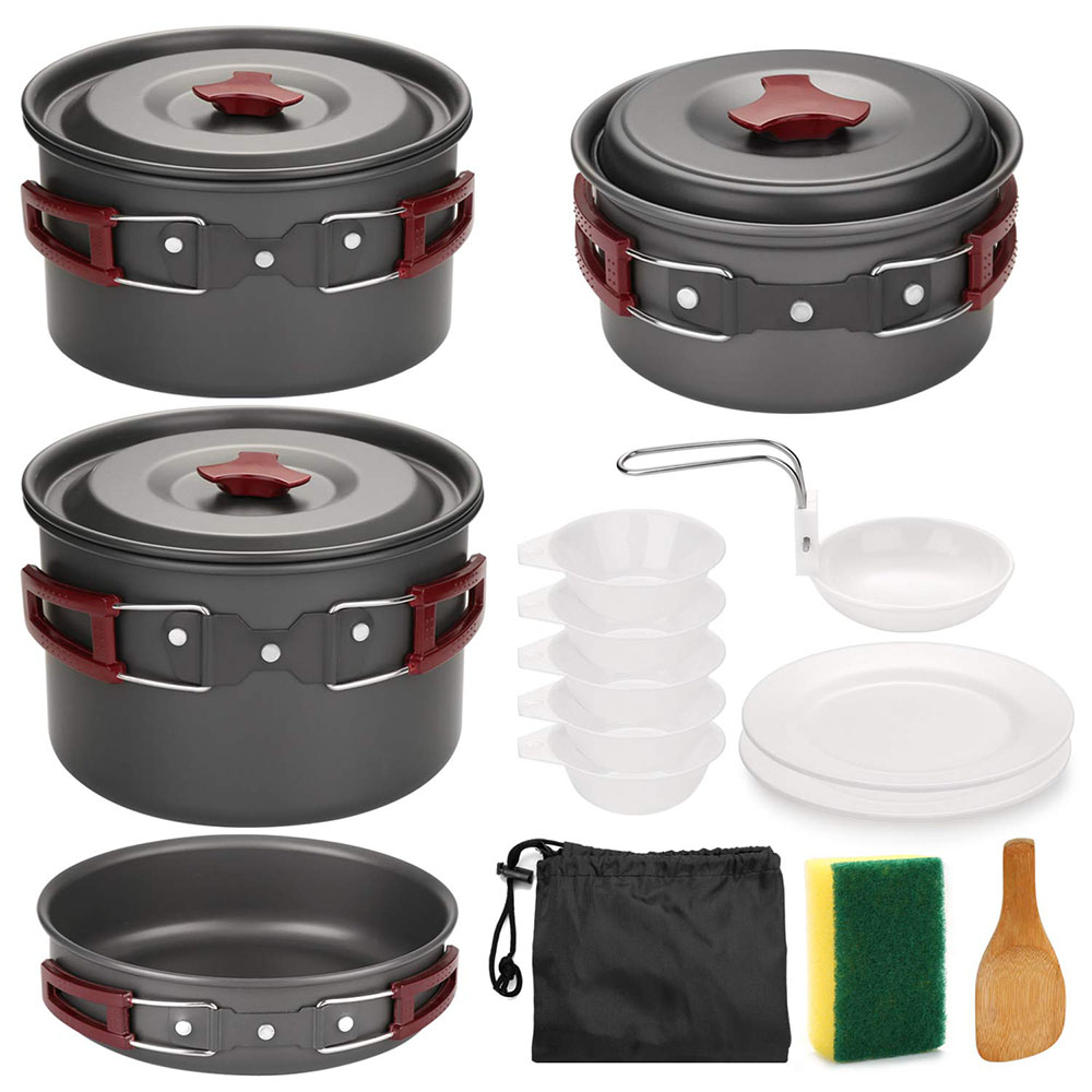 Camping Cooking Pots And Pans - Zestaw naczyń kempingowych na zewnątrz Nieprzywierające
